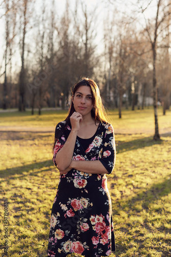 Hairy young woman portrait in the park