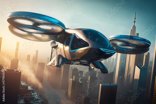 Obraz na płótnie Future of urban air mobility, city air taxi, UAM urban air mobility, Public aeri