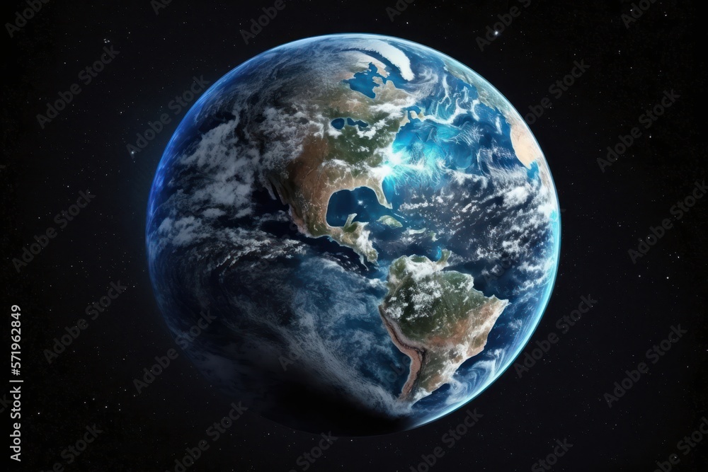 Planet Earth globe. Aerial view of blue planet from space. Generative AI