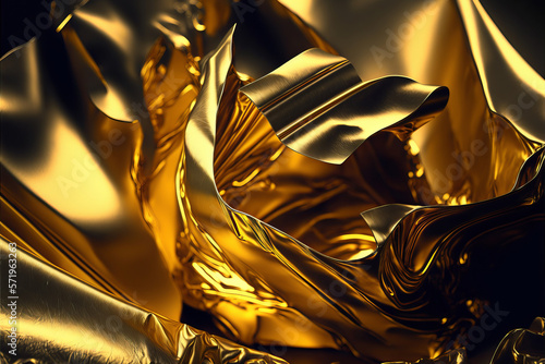 Sumptuous gold texture composed of delicate crumpled golden leaves, creating a luxurious feel. Perfect for that touch of glamour. Generative AI © XaMaps