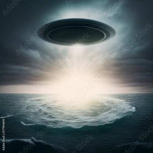 UFO Hovers Over Ocean - Generative Ai © Ai Inspire