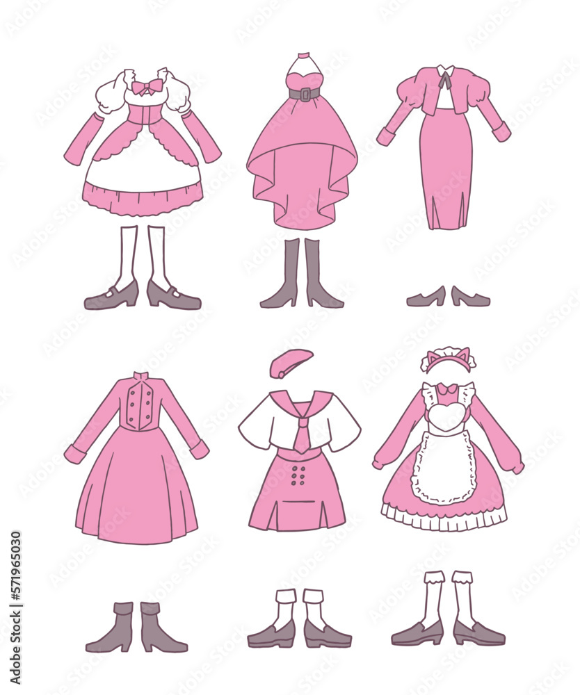 ピンクのアイドル衣装のイラストセット