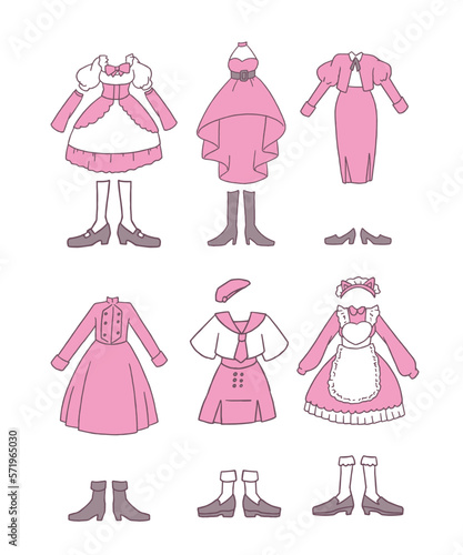 ピンクのアイドル衣装のイラストセット