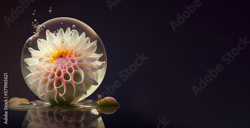 a beautiful dahlia flower swimming in translucent water generative ai
