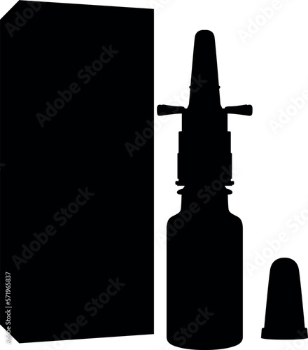 Nasal spray bottle, nasal spray for colds and seasonal allergies. Aerosol spray pump packaging drug. Drug spray for the nose. detailed realistic silhouette