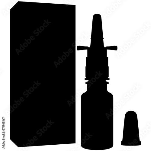 Nasal spray bottle, nasal spray for colds and seasonal allergies. Aerosol spray pump packaging drug. Drug spray for the nose. detailed realistic silhouette