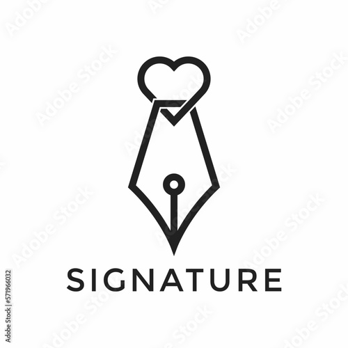 Vintage Classic Fountain Pen, Signature, Write Line love Logo Design