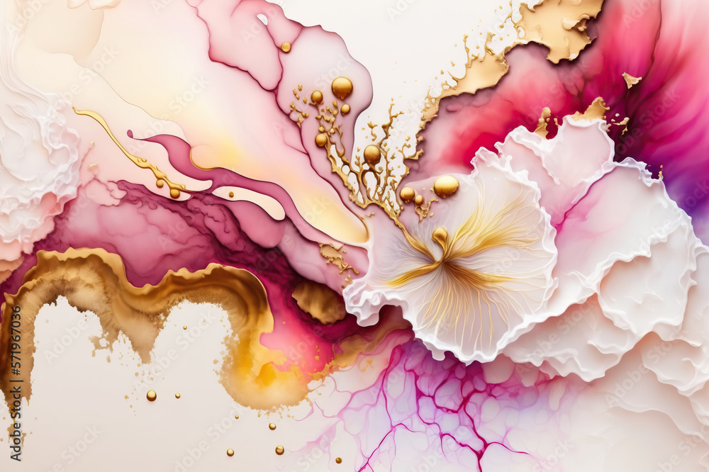 Pink and golden marbled painting. Generative AI Pink and golden marbled painting. Generative AI