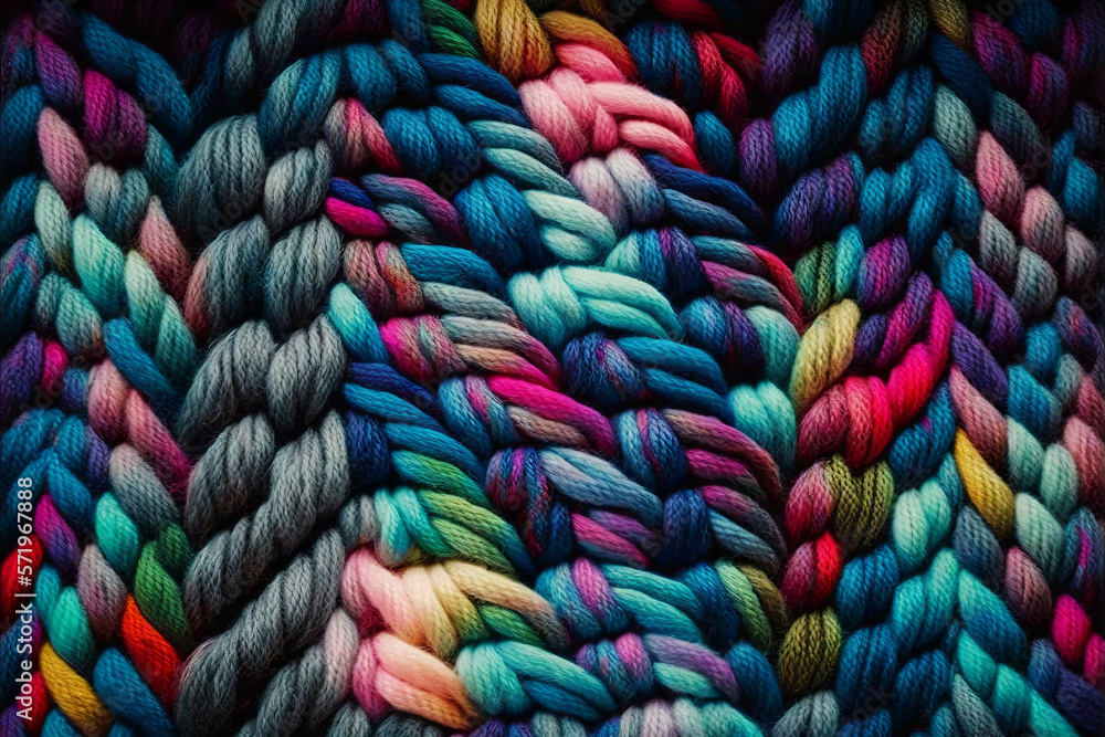 A multi-colored weave and braid of comforting wool yarns, creating a cozy and warm atmosphere. A classic and timeless traditional texture. Generative AI