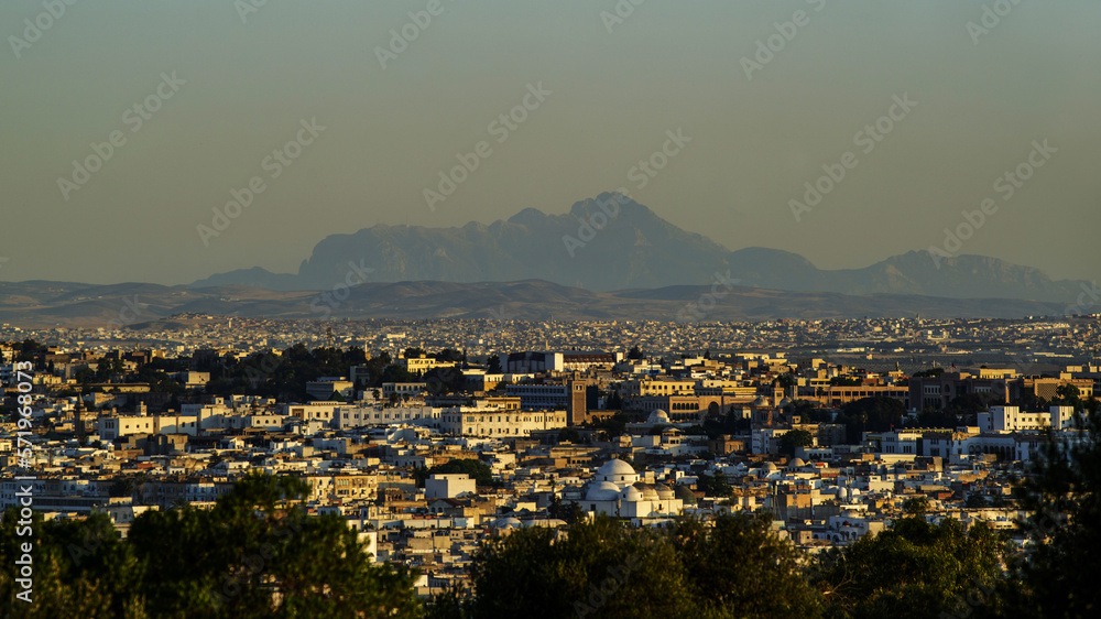 Vue sur la ville de Tunis au coucher du soleil