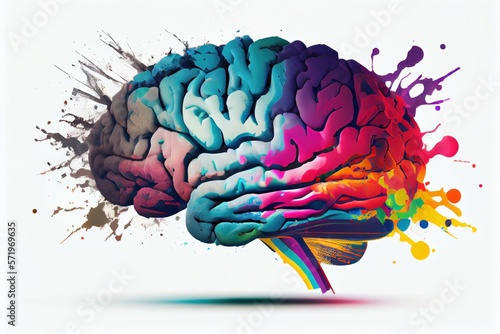 Creative thinking concept Innovative idea and designer mind or brainstorm ideas with smart design. Open mind brain illustration with abstract colorful splashes. 