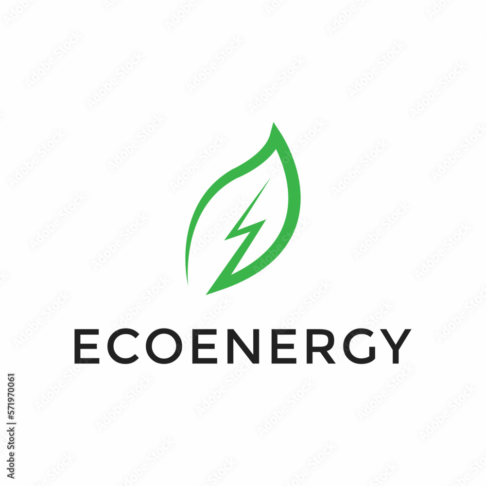 Eco Leaf and Power Energy Lightning Bolt Logo Design Template Eco Leaf and Power Energy Lightning Bolt Logo Design Template