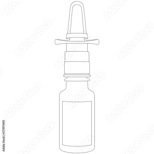Nasal spray bottle, nasal spray for colds and seasonal allergies. Aerosol spray pump packaging drug. Drug spray for the nose. sketch drawing, contour lines drawn