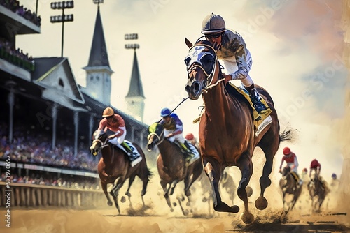 Stampa su tela Horse racing at the Kentucky derby