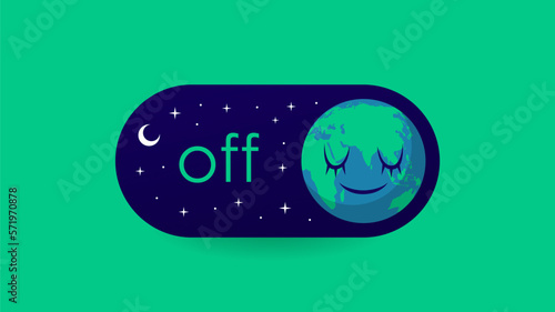 earth hour banner template with sleeping globe on off electricity switch illustration