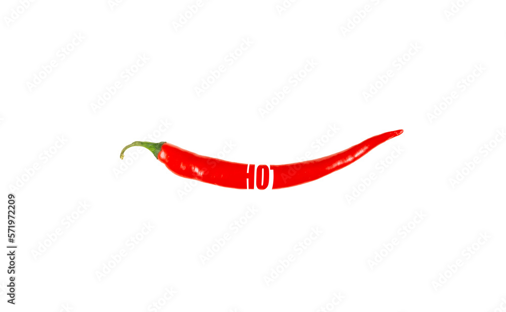 Single red chili pepper fruit with writing Single red chili pepper fruit with writing