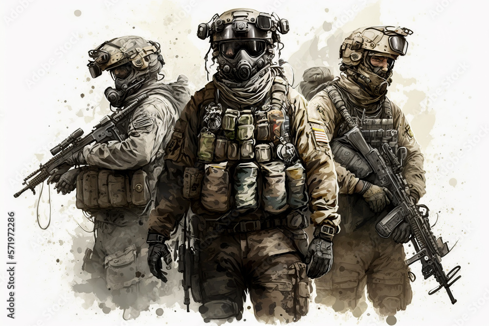 Elite Special Forces Military Unit Holding Rifles, For Tactical Gear, Ready  For Battle Stock Illustration