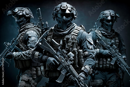 Elite Special Forces Military Unit Holding Rifles  For Tactical Gear  Ready For Battle