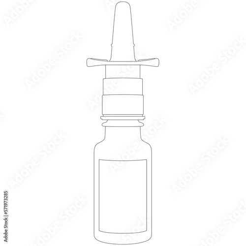 Nasal spray bottle, nasal spray for colds and seasonal allergies. Aerosol spray pump packaging drug. Drug spray for the nose. sketch drawing, contour lines drawn
