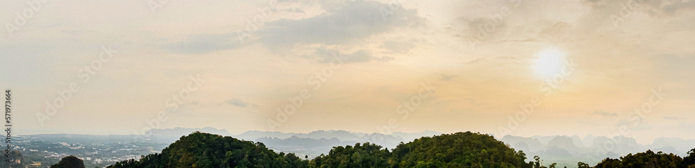 evening view at sunset from mountain Tiger Cave Temple Krabi evening view at sunset from mountain Tiger Cave Temple Krabi