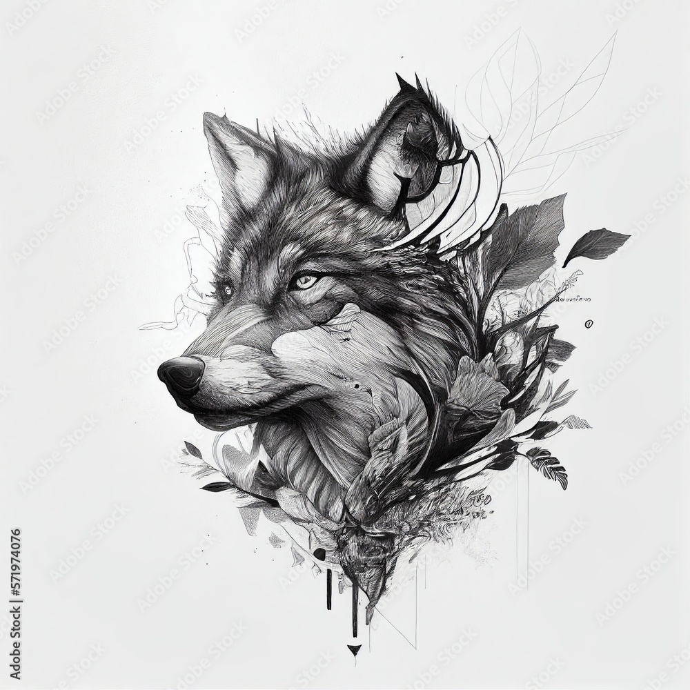 Premium Photo | Tattoo portrait of a wolf on a white background generative  ai
