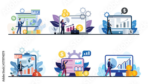 Bundle of business financial concept flat design vector illustration