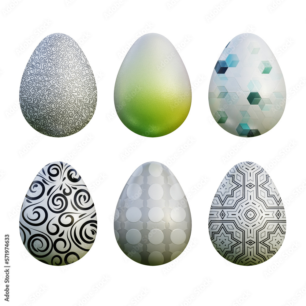 Fototapeta premium Realistic 3d easter eggs in abstract seamless vector fantasy lines patterns