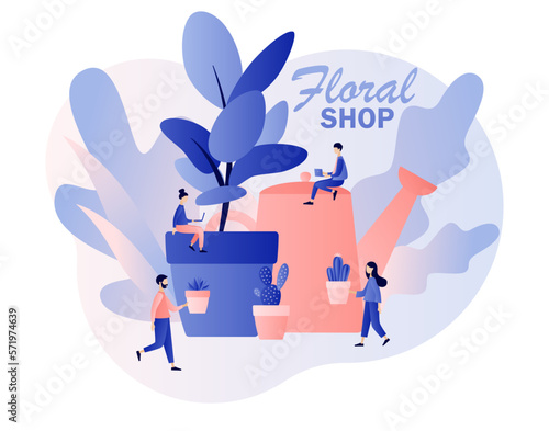 Floral shop. Florist concept. Flower pots. Floristic business. Flower delivery. Modern flat cartoon style. Vector illustration on white background