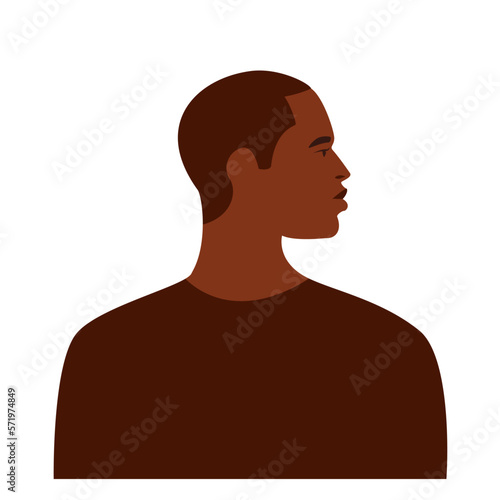 African man face silhouette. Young attractive modern brutal male profile sign