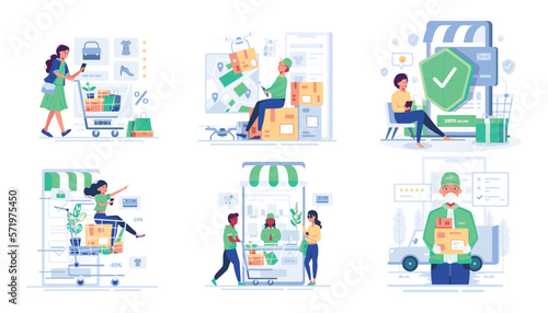 bundle people enjoy shopping in cartoon character vector