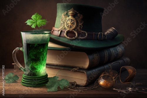 St. Patrick's day background. Man with glass of green liquid generative ai