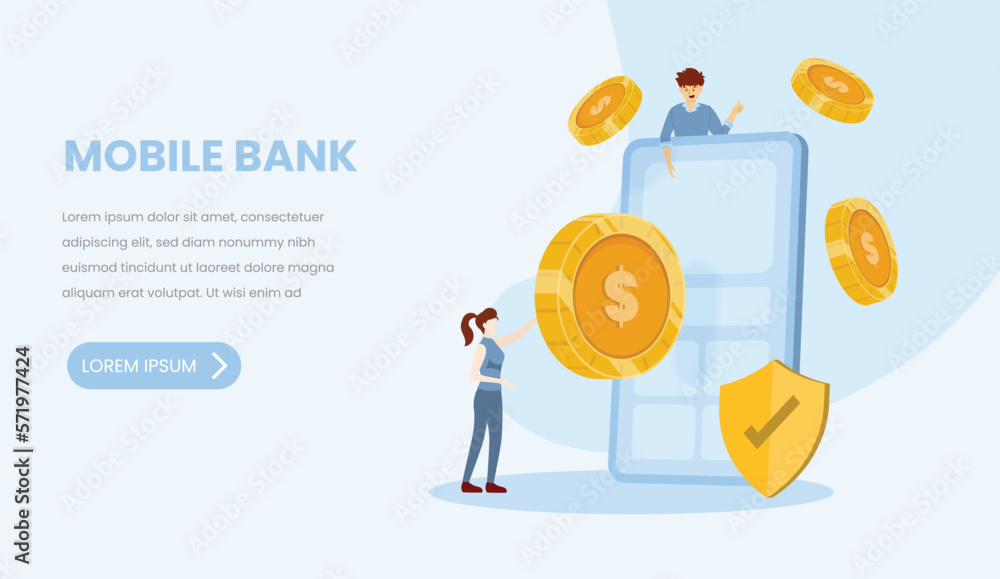 Website template banner. Mobile banking flat design