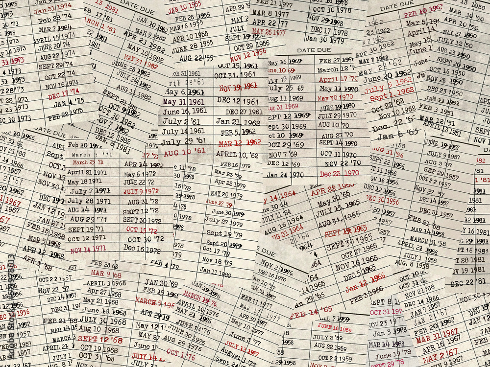 Old library card collection with rubber-stamped due dated Old library card collection with rubber-stamped due dated