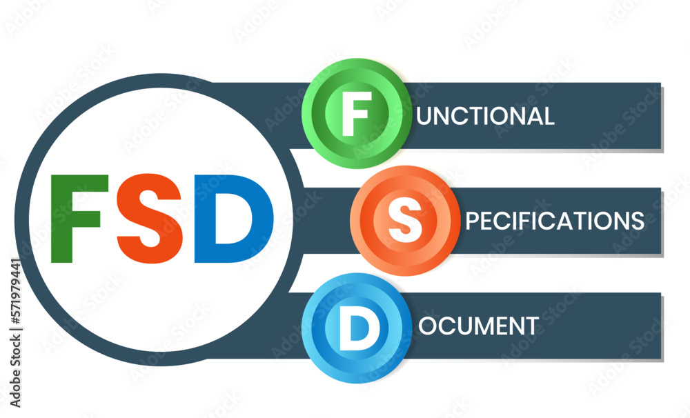 FSD - Functional Specifications Document acronym. business concept background. vector illustration concept with keywords and icons. lettering illustration with icons for web banner, flyer FSD - Functional Specifications Document acronym. business concept background. vector illustration concept with keywords and icons. lettering illustration with icons for web banner, flyer