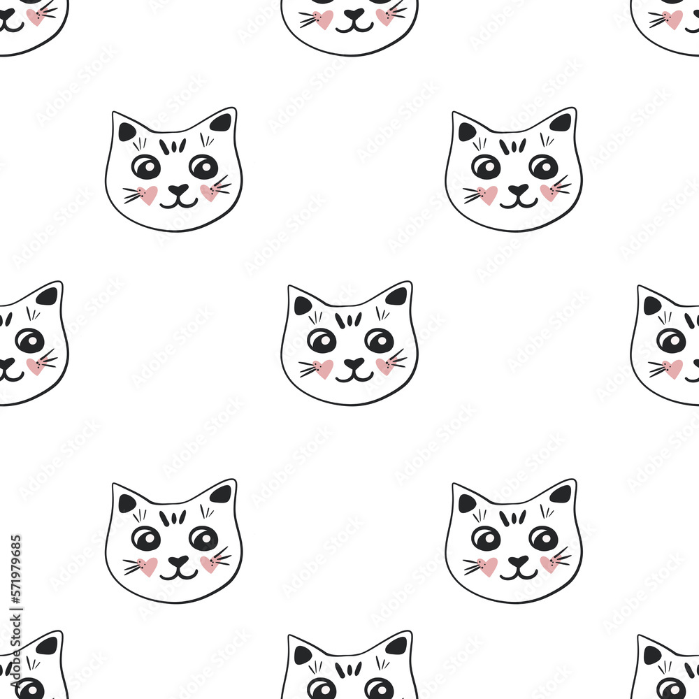 Obraz premium Seamless pattern with cute cartoon cat