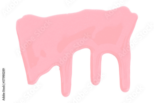 Pink color with pigment flowing down. Isolated on transparent background.