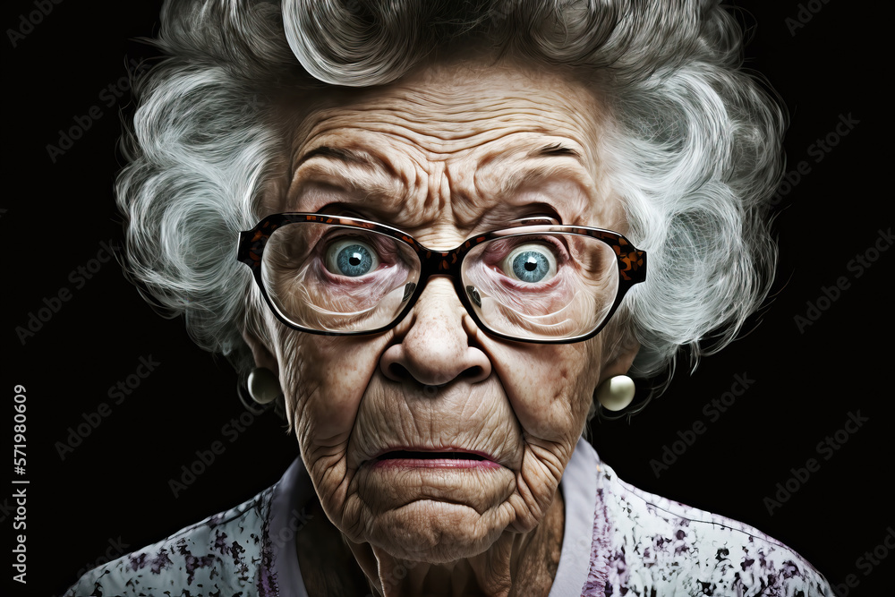 cartoon of portrait of upset old woman, ai generated