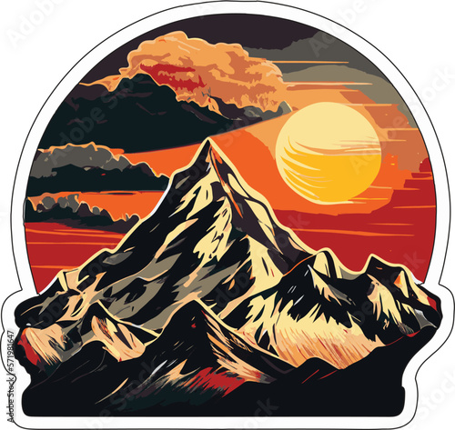 Mount Everest at sunset. Multicolor vector image..