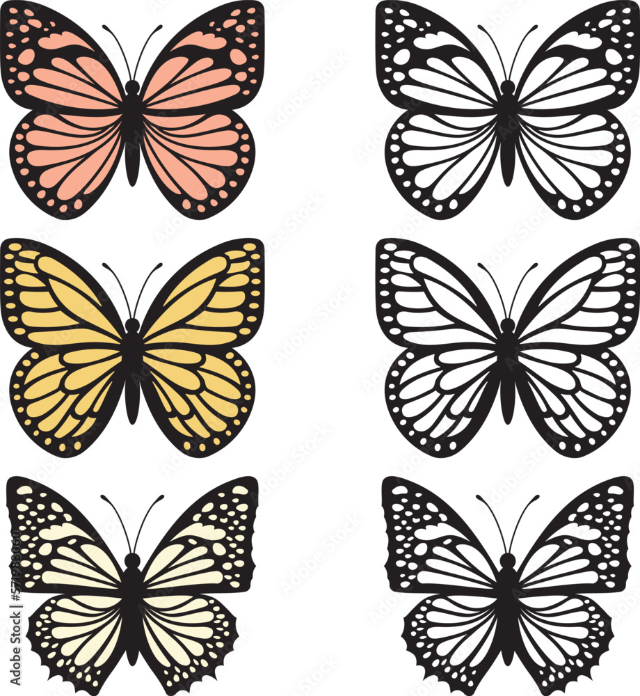 Obraz premium A set of bright butterflies isolated on a white background. Vector illustration.