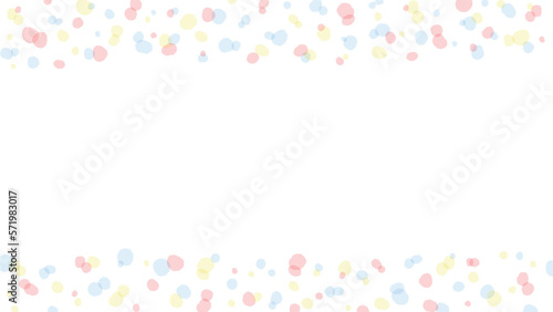 手描きのピンクと水色と黄色の水玉模様のフレーム付きのかわいい背景･バナー素材 - 16:9 © Spica