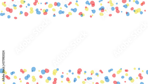 手描きのピンクと水色と黄色の水玉模様のフレーム付きのおしゃれな背景･バナー素材 - 16:9