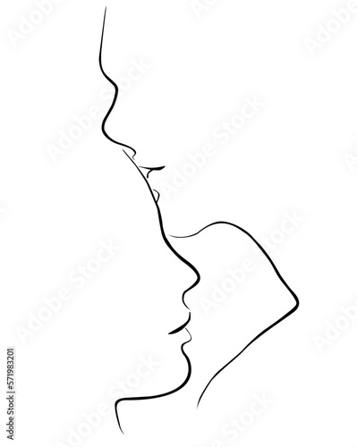 Two person of man and women kissing, minimalist design, line art design, outline, kissing on the forehead