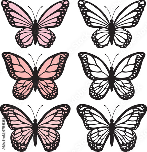 A set of bright butterflies isolated on a white background. Vector illustration. © Anucha