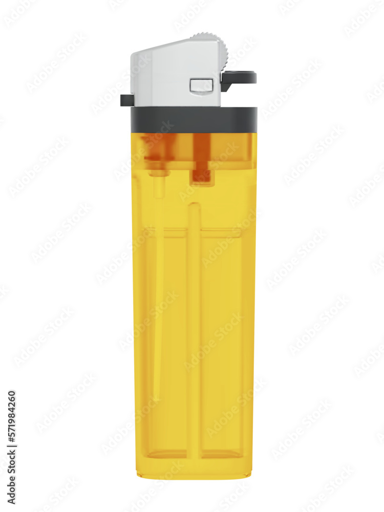 Plastic transparent classic lighter with lit fire. Vector illustration on checkered background Plastic transparent classic lighter with lit fire. Vector illustration on checkered background