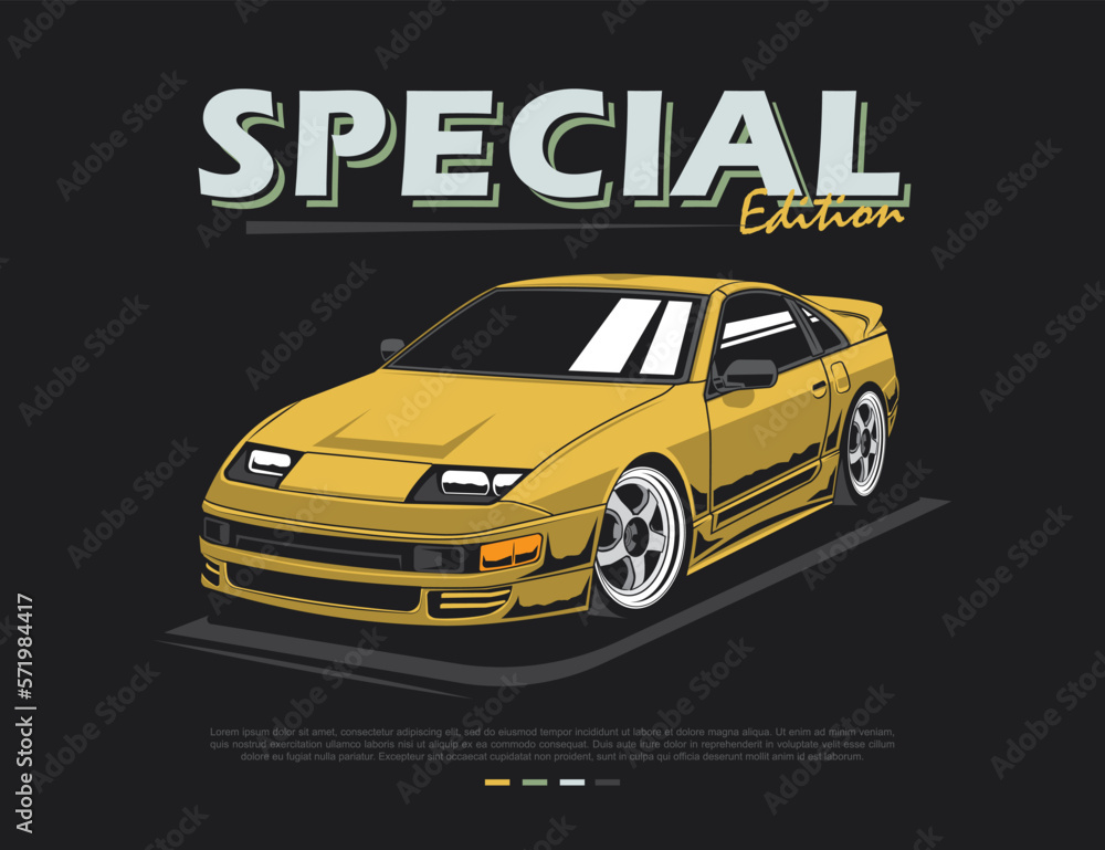 Nostalgic 90s car graphics for stylish tees in car vector graphic illustration