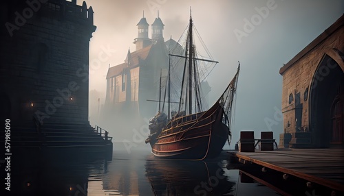 Ancient sailboat arriving i...