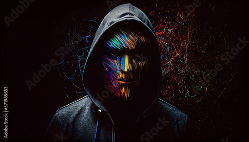Hacker boy in dark cinematic background Image created with Generative AI technology