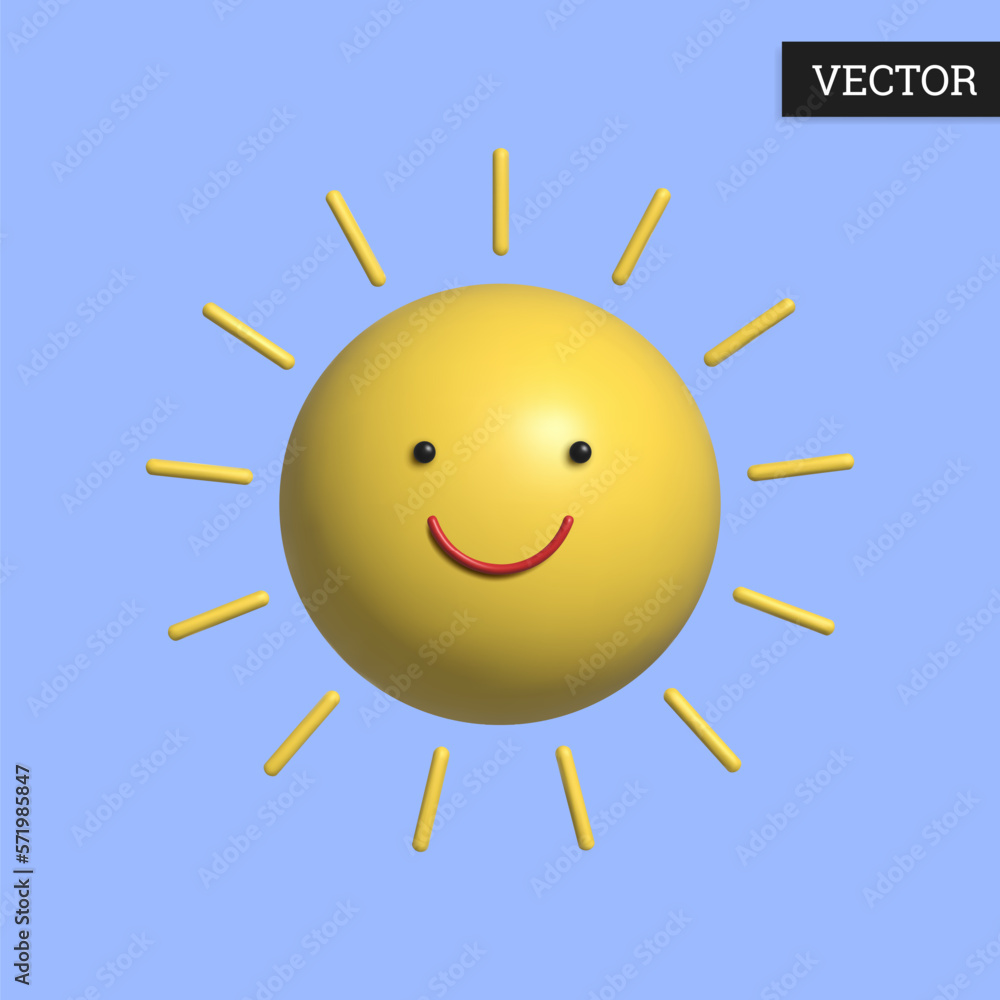 Sun 3d icon vector illustration in cartoon style Sun 3d icon vector illustration in cartoon style