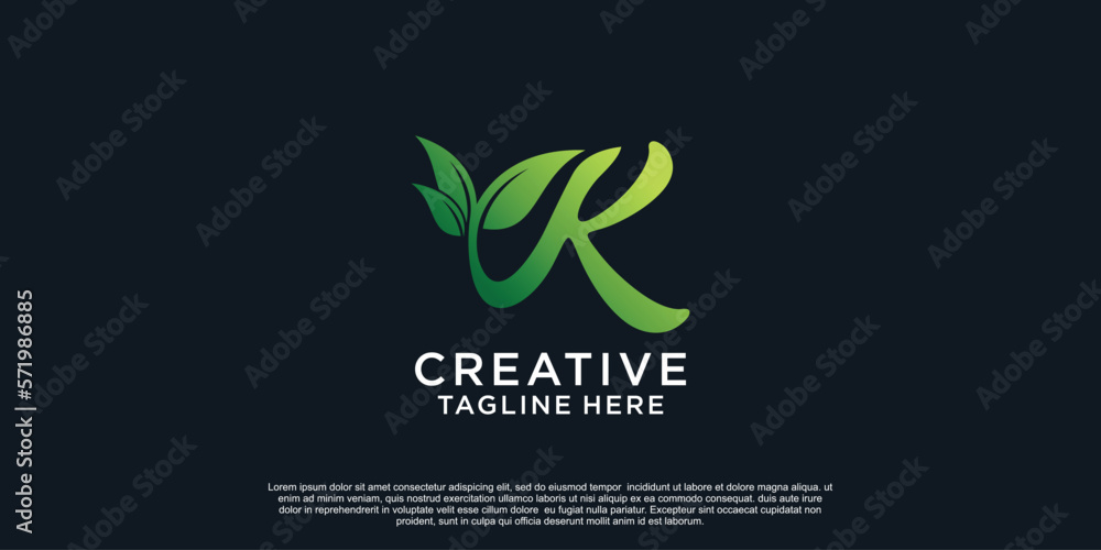 Illustration of leaf letter logo K unique concept Premium Vector