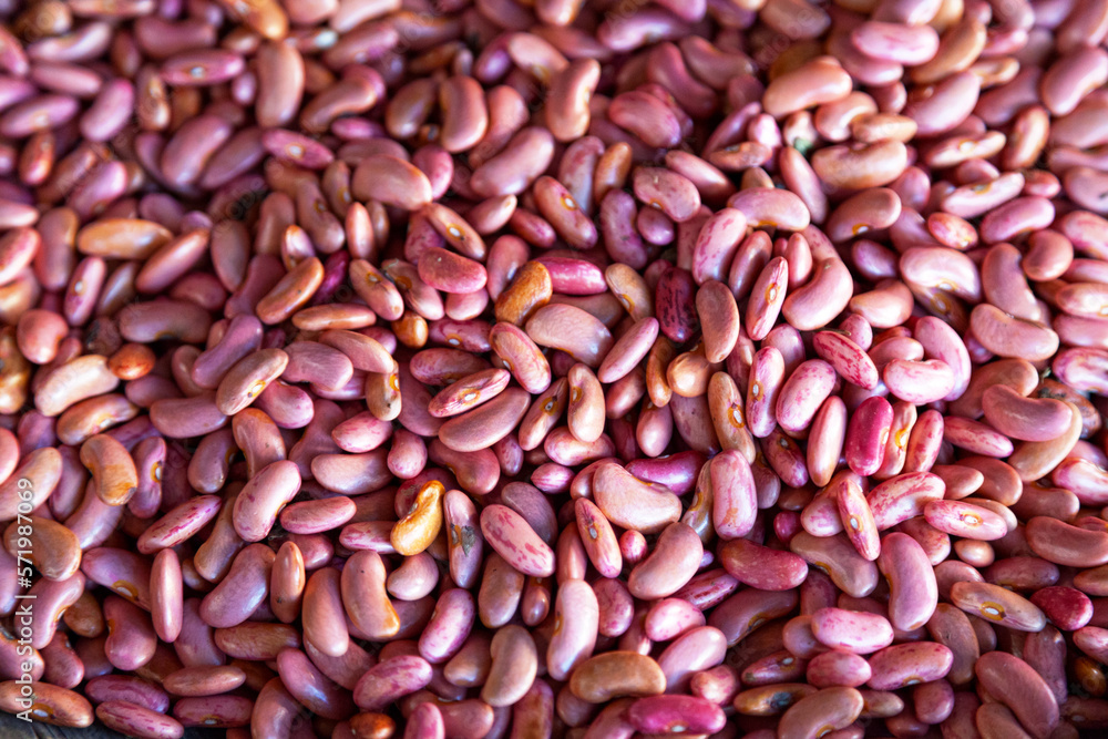 Stack of Borlotti beans on a market stall Stack of Borlotti beans on a market stall